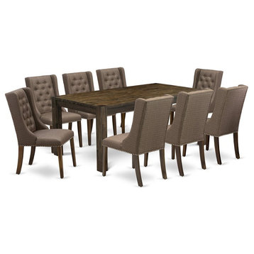 East West Furniture Lismore 9-piece Traditional Wood Dining Set in Walnut