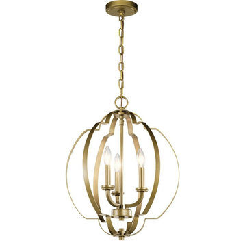 3 light Pendant - 20.75 inches tall by 16.5 inches wide-Natural Brass Finish