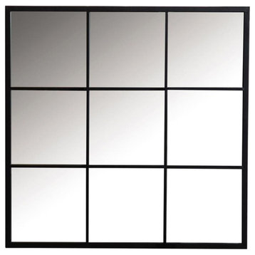 Pemberly Row Modern Glass Square Window Pane Wall Mirror Black