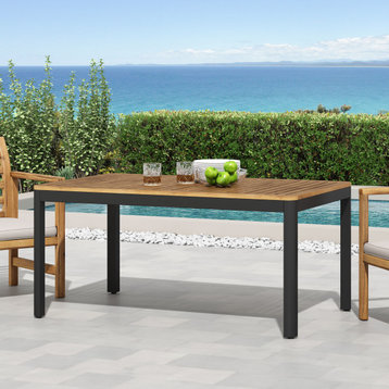 Province Outdoor Aluminum Dining Table, Natural and Black