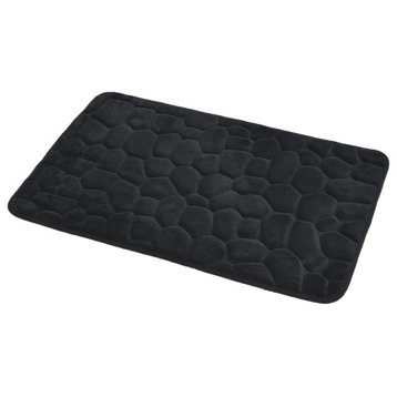 Bathroom Rug Memory Foam Mat 3D Pebble , Black, 32" X 20"