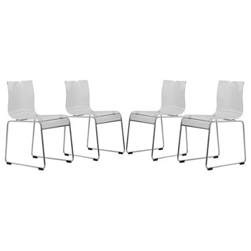 LeisureMod Lima Modern Acrylic Chair, Set of 4, Clear, LC19CL4