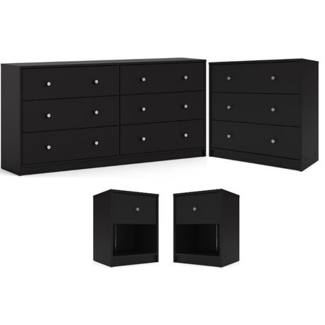 Home Square Engineered Wood 4pc Set of Chest Dresser and 2 Nightstands in Black