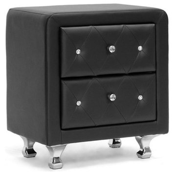 Bowery Hill Faux Leather Nightstand in Black