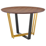 Armen Living - Joana 48" Round Walnut Tabletop Dining Table With Gold and Black Base - Elevate your space with the refined charm and polish of the Joana Round Dining Table featuring a Walnut top and Metal base by Armen Living. The clever design and compelling combination of materials bring eye-catching sophistication to this contemporary dining table. Its round tabletop features a classic walnut veneer to showcase the rich finish and natural textures of the wood. It is perched upon a clean-lined, angular base to offer a sleek and modern design. Showcasing contrasting metal finishes, the Joana dining table offers a refined touch of luxury, and it serves as a chic and versatile addition anywhere from your eat-in kitchens to dining and living spaces. The round shape creates the perfect space for enjoying dinners and socializing. With a diameter of 48", our round dining table can comfortably seat up to 4 people. Our table is crafted from durable and easy-to-clean materials to offer a reliable and low maintenance surface for enjoying dinners, conversations, and more. Available with a Walnut tabletop and Black Iron base, with either Brushed Stainless Steel or Gold Stainless Steel as an accent finish, the Joana Round Dining Table anchors your space with a dose of class and timeless elegance.