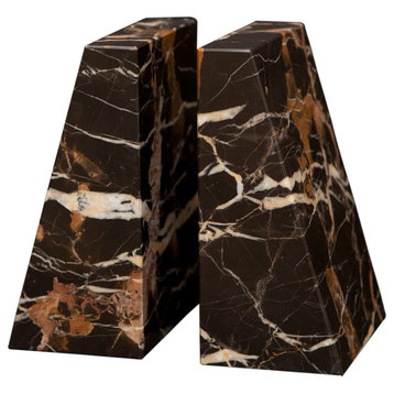 Platanus Collection Black and Gold Marble Bookends, Black and Gold
