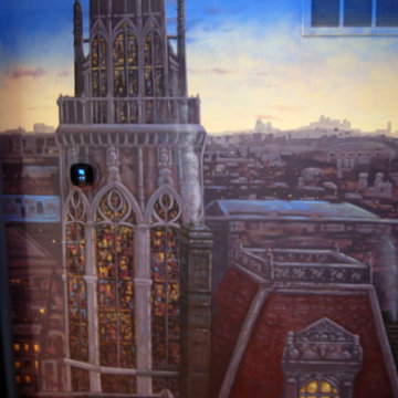 Paris Panorama 360 degree Mural hand painted throughout a 17 foot stairway