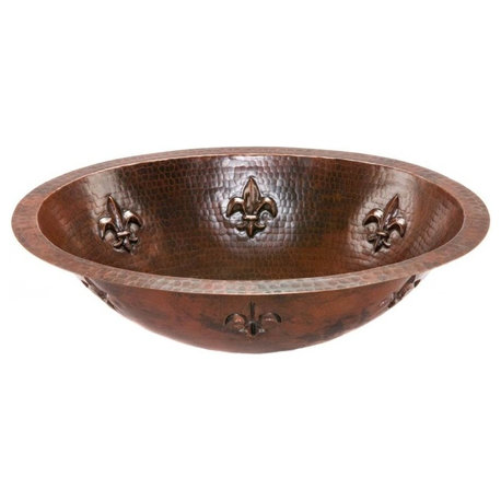 Premier Copper Products LO19FFLDB Oval Fleur De Lis Under Counter Copper Sink