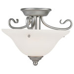 Livex Lighting - Coronado Ceiling Mount, Brushed Nickel - Classic brushed nickel one light semi flush mount paired with white alabaster glass. Timeless in its vintage appeal, this light is stylish for both new and restored homes.
