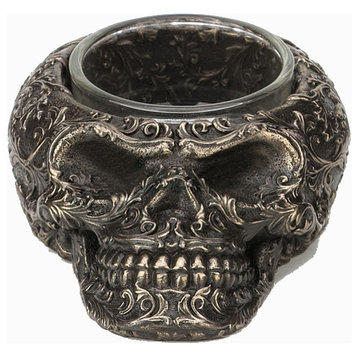 Steampunk Decorative Flat Skull Candle Holder, Myth and Legend