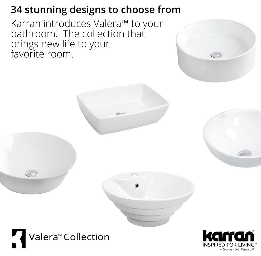 Karran VC-603-WH Valera 16" Vitreous China Vessel Bathroom Sink, White