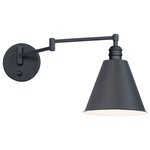 Maxim - Maxim Library 1-Light Wall Sconce Horizontal Swing Arm 12220BK - Black - Direct the light exactly where you want it using the articulated arms and metal shades of the Library series. At the backplate, the arm pivots left/right and up/down to direct the light. Additional articulated arms angle the shade or extend/contract the distance of the light source from the wall. Available in Polished Nickel, Black and Heritage Brass finishes, the Library collection evokes industrial era classicism perfect for use as a task light or accent light. Complimentary table and floor lamps complete the collection.