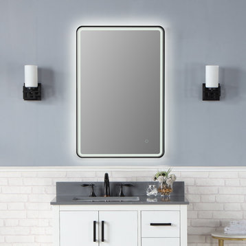 Viaggi Rectangle Framed Bathroom/Vanity LED Wall Mirror, Matte Black, 24"