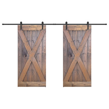 Solid Wood Barn Door, Made in USA, Hardware Kit, DIY, Brown, 76x84"