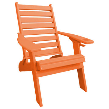 Farmhouse Poly Lumber Folding Adirondack Chair with Cup Holder, Tangerine, Without Smart Phone Holder