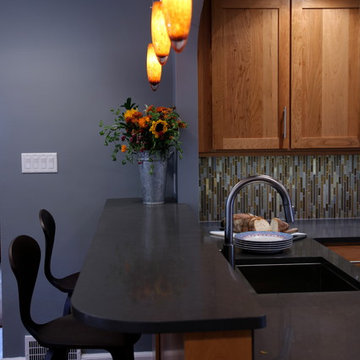 Warm Contemporary Kitchen Remodel | Natural Wood Cabinets & Modern Gray Palette