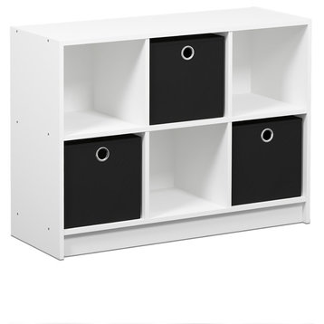 Furinno 99940 Basic 3x2 Bookcase Storage With Bins, White/Black