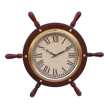 Solid Brass Ship Wheel Clock 15'', Ships Wheel, Nautical Clock, Beach Theme
