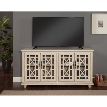 Classic TV Stand/Sideboard, Glass Panel Doors With Trellis Pattern, White