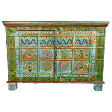 Consigned Painted Rajasthan Console Cabinet