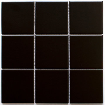 11.75"x11.75" Rae Square Porcelain Mosaic Tile Sheet, Absolute Black
