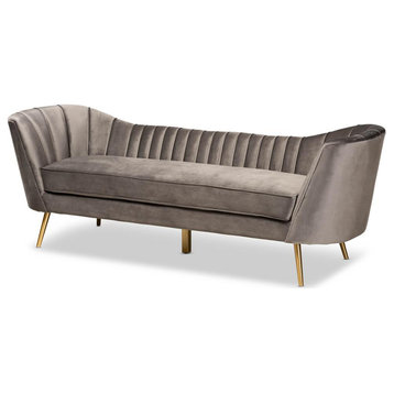 Kailyn Glam and Luxe Grey Velvet Fabric Upholstered and Gold Finished Sofa