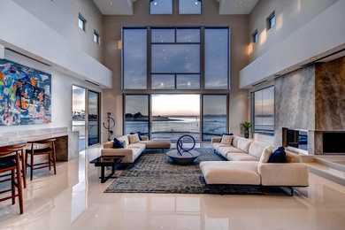 Large trendy living room photo in San Diego