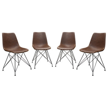 Theo Set of (4) Dining Chairs in Chocolate Leatherette  Black Metal Base