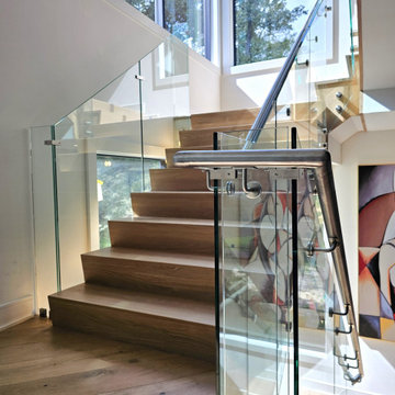 Project #129 | Modern White Oak Staircase with Slanted Risers