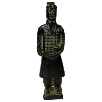 Chinese Black Green Rustic Ancient Artistic Terra Cotta Soldier Figure Hws2452