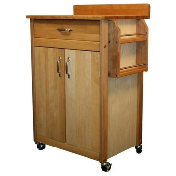 Pemberly Row 27" Traditional Wood Butcher Block Kitchen Cart in Brown