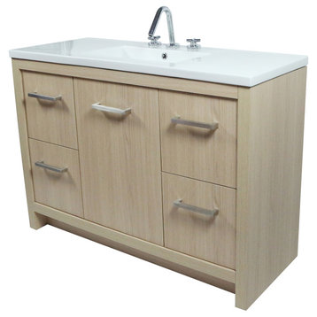 Single Sink Vanity, Neutral Finish With White Ceramic Top, 48"