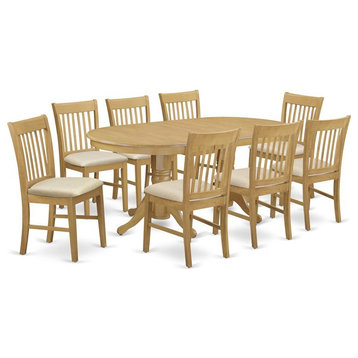 East West Furniture Vancouver 9-piece Wood Table and Dining Chairs in Oak