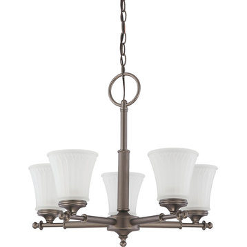 Nuvo Teller 5-Light Aged Pewter and Frosted Etched Glass Chandelier