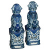 Blue and White Canton Porcelain Chinese Foo Dogs Set
