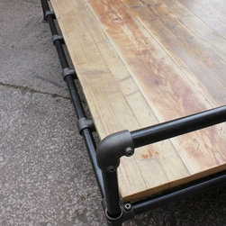 Amy Dark Steel Pipe & Reclaimed Industrial Scaffolding Board Double Bed Frame - Panel Beds