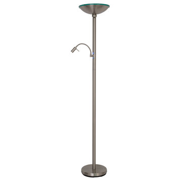 Saturn II 71" Torchiere Lamp w/ Reading Light, Touch Dimmer, Brushed Steel