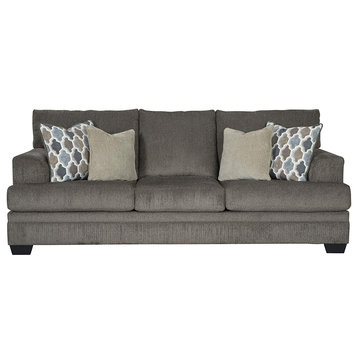 Contemporary Sofa, Oversized Cushioned Seat With Flared Armrests, Slate Gray