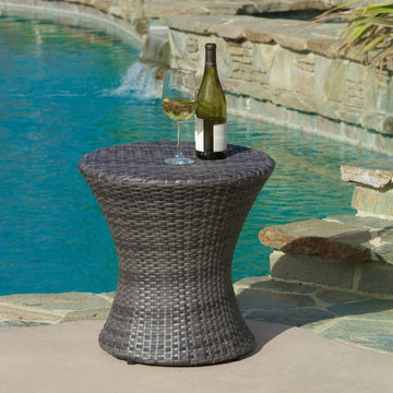 Contemporary Outdoor Patio Ft. Lorenzo Outdoor Grey Wicker Accent Table