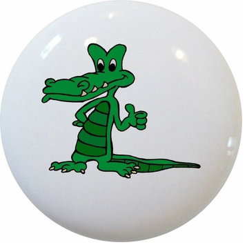 Kid's Green Crocodile Ceramic Knob