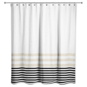 Beige and Black Stripes 71x74 Shower Curtain