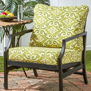 Steel Lounge Chair with Green Pattern Cushion