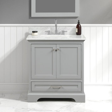 Freestanding Bathroom Vanity with Marble Countertop & Undermount Sink, Grey, 30'' W/ Sink