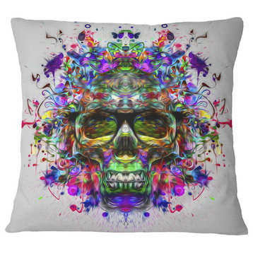 Skull With Glasses and Paint Splashes Abstract Throw Pillow, 18"x18"