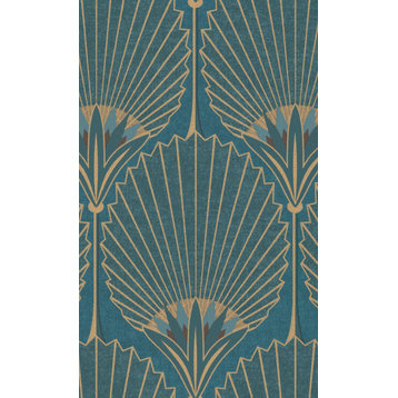Bold Art Deco Fan Wallpaper, Blue, Sample