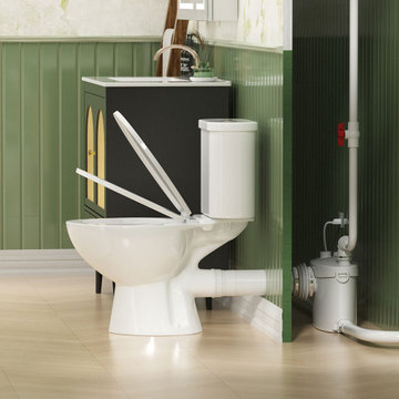 Upflush Toilet System with Extension Pipe for Hidden Macerator Installation