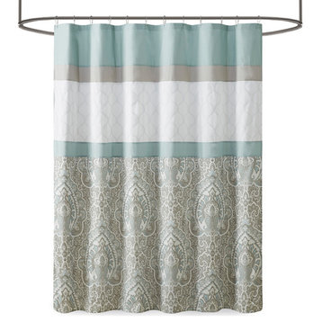 510 Design Shawnee Printed and Embroidered Shower Curtain, Seafoam