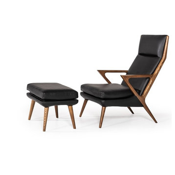 Modrest Fulton Modern Black Lounge Chair and Ottoman