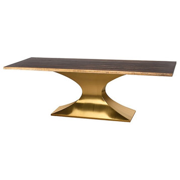 Nuevo Praetorian 96" Oak Wood & Metal Dining Table in Seared Brown/Gold