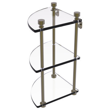 Foxtrot Three Tier Corner Glass Shelf, Antique Brass